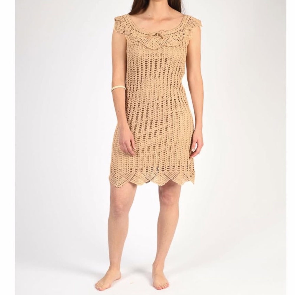 Lynda Palau Daniela Handmade Crochet Dress in Camel - NEW - Size Small